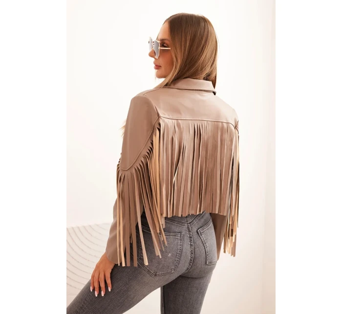 Dámská bunda z eko kůže s třásněmi ve stylu boho fango