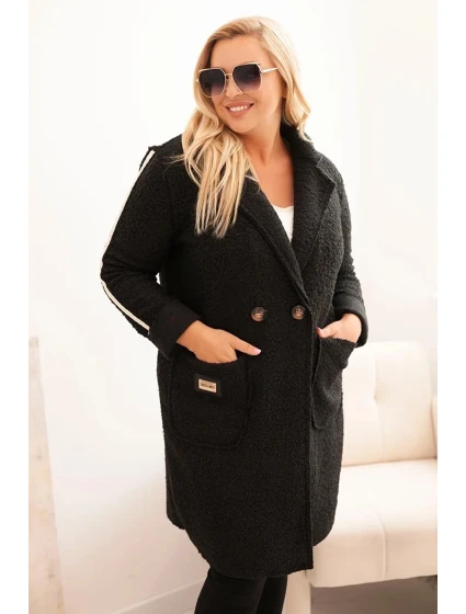 Dámský kabát Plus Size z  s kapsami černý model 21297072 - K-Fashion