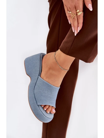 Dámské Pantofle Na Platformě A Klínu Džínové model 21687988 - Boto