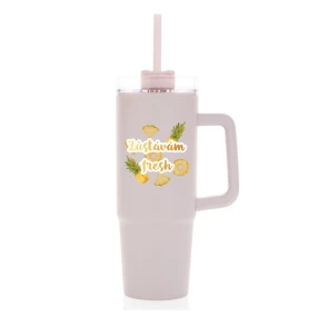 Personalizovaná termoska s průhledným víčkem s ovocem a textem 