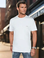 Pánske bavlnené základné tričko s výšivkou biele FashionStreet RX5640