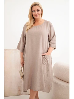 Dámske plus size viskózové šaty s vreckami a krátkymi rukávmi fango