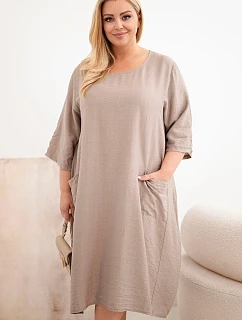 Dámske plus size viskózové šaty s vreckami a krátkymi rukávmi fango