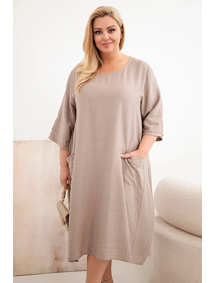 Dámske plus size viskózové šaty s vreckami a krátkymi rukávmi fango