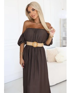 Boho maxi šaty 614-1 Chocolate - Numoco
