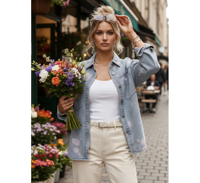 Dámska džínsová košeľová bunda modrá FashionStreet TY5600