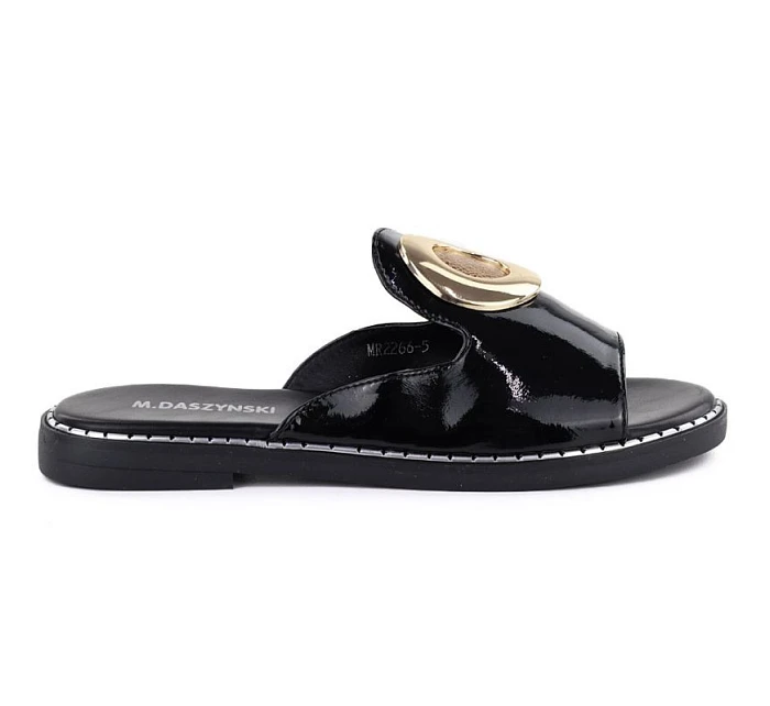 Dámské černé lakované žabky s ozdobou M.Daszynski model 22072506 - M. Daszyński