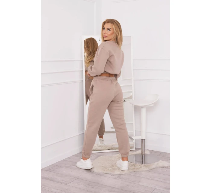 Zateplená souprava s krátkou mikinou tmavě béžová