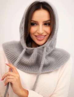 Dámska čiapka s kapucňou a pleteným vzorom sivá