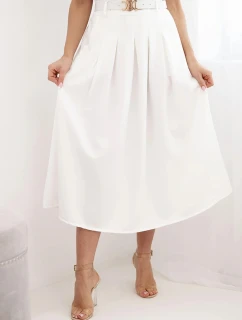 Dámská viskózová sukně s páskem a záhyby ecru