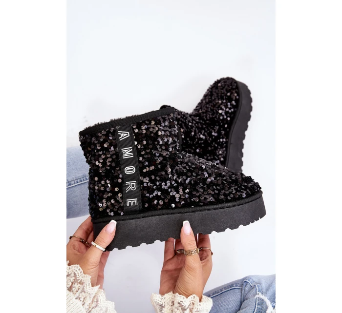 Śniegowce Damskie Na Platformie Zdobione Cekinami Czarne Silmo Śniegowce Damskie Na Platformie Zdobione Cekinami Czarne Silmo