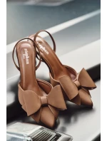 Szpilki Z Odkrytymi Piętami I Kokardką Brązowe Eklevia