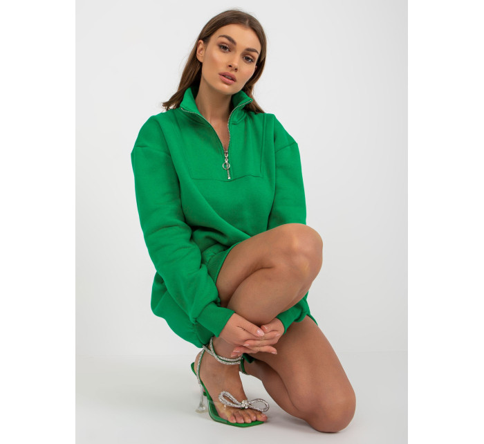 Zelené mikinové základné šaty so zipsom