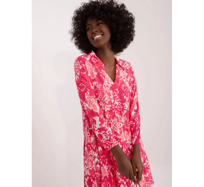 Dámske voľné šaty D73771Z30425A Koralová s bielou - Sublevel