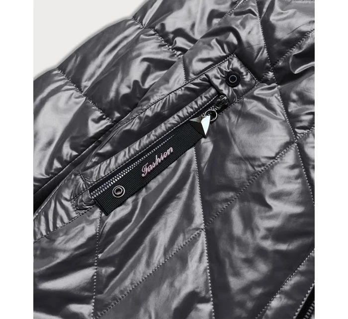 Dámska bunda v grafitovej farbe s kapucňou (7726)