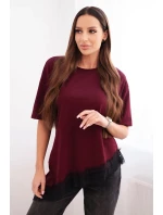 Dámská asymetrická bavlněná blůza s krajkou dole bordová Dámská asymetrická bavlněná blůza s krajkou dole bordová