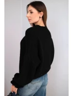Dámsky mohérový sveter s hrubým úpletom a ozdobnými rukávmi čierny Dámsky mohérový sveter s hrubým úpletom a ozdobnými rukávmi čierny
