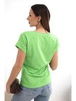 Dámska bavlnená blúzka s krátkym rukávom a výstrihom do V svetlozelená