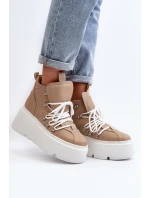 model 21647314 Kožené Dámské Sportovní Boty Beige - Zazoo