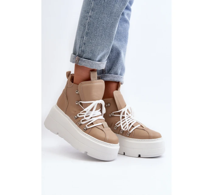 model 21647314 Kožené Dámské Sportovní Boty Beige - Zazoo