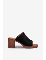 Eleganckie Lekkie Klapki Damskie Na Obcasie Czarne Varnila