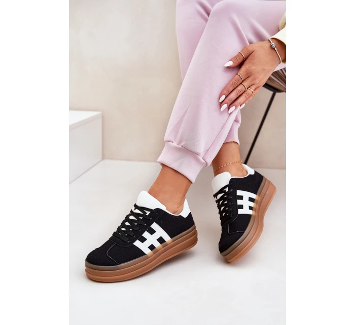 Sneakersy Damskie Na Platformie Czarne Syliyana