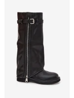 Dámské kozačky s límcem sponou a stříbrným zipem vyhřívané černé model 21711800 - Boto