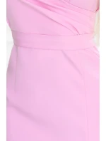 model 21143321 NINA elegantní šaty s obálkovým výstřihem, rukávy a páskem Candy Pink - numoco