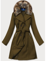 Dámský kabát v khaki barvě s kožešinou model 15834406 - Ann Gissy