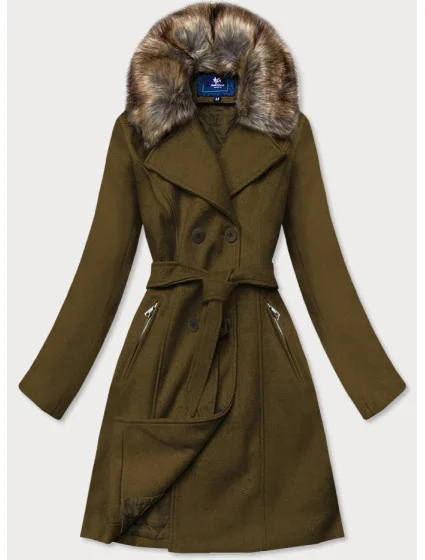 Dámský kabát v khaki barvě s kožešinou model 15834406 - Ann Gissy