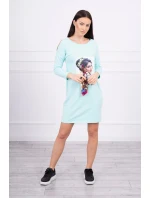 Šaty s grafikou a farebnou 3D mašľou mincovníka