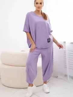 Súprava bavlnená blúzka + nohavice svetlo fialová