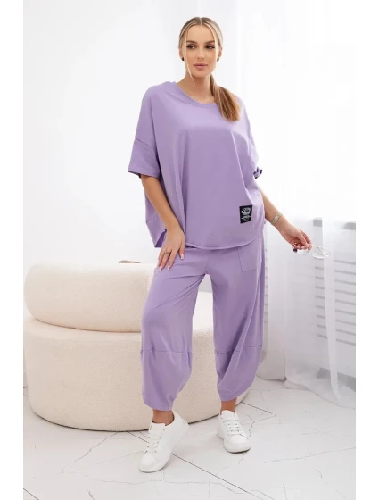 Súprava bavlnená blúzka + nohavice svetlo fialová