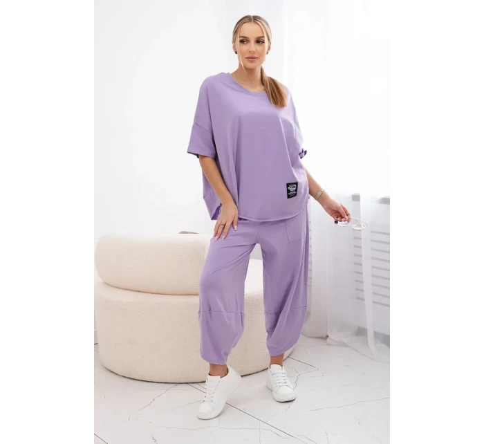Súprava bavlnená blúzka + nohavice svetlo fialová