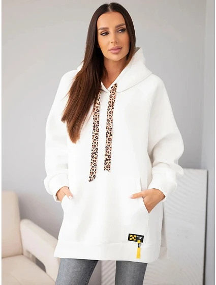 Mikina dámská oversize z bavlny s kapucí a kapsou bílá Mikina dámská oversize z bavlny s kapucí a kapsou bílá