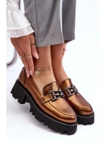 Damskie Skórzane Półbuty Loafersy Z Ozdobą Laura Messi 2699 Złote