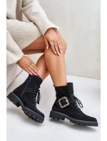 Velurové Kozačky S Přezkou Černé model 21675541 - Zazoo