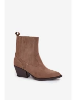 Sametové Kotníkové Boty Dámské Na Podpatku Zateplené Khaki model 21707093 - Boto