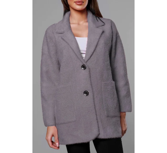 Krátký šedý vlněný přehoz přes oblečení typu alpaka model 18059145 - MADE IN ITALY