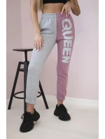 Dámske tepláky s nápisom QUEEN tmavoružové