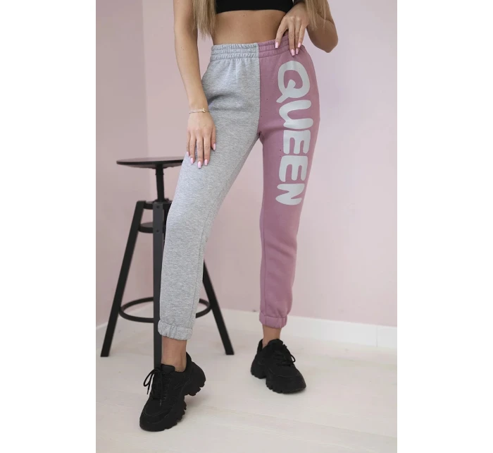 Dámske tepláky s nápisom QUEEN tmavoružové