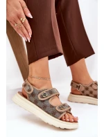 Dámské Vzorované Textilní Sandály Se Zlatými Khaki model 21688023 - Boto Dámské Vzorované Textilní Sandály Se Zlatými Khaki model 21688023 - Boto