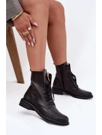 Skórzane Botki Damskie Na Płaskim Obcasie Ze Złotym Detalem Zazoo 3084 Czarne Skórzane Botki Damskie Na Płaskim Obcasie Ze Złotym Detalem Zazoo 3084 Czarne