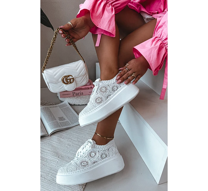 Háčkované dámské tenisky na platformě bílé Evalora