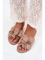 Dámské ploché pantofle s ozdobnými květy Béžové Elzoria