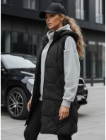 Dámska dlhá prešívaná vesta čierna FashionStreet TY5269