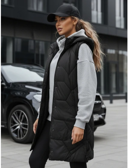 Dámska dlhá prešívaná vesta čierna FashionStreet TY5269