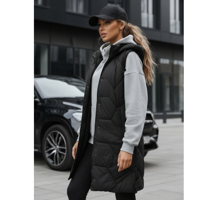 Dámska dlhá prešívaná vesta čierna FashionStreet TY5269