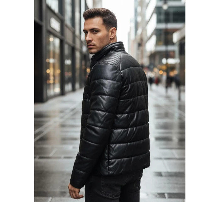 Pánska zateplená kožená bunda čierna FashionStreet TX5115