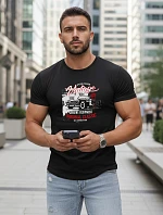 Pánske bavlnené tričko s potlačou VINTAGE CAR FashionStreet black NX5082R